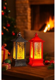 Resim Çam Ağacı & Bambi Figürlü Fener Yeni Yıl Noel Temalı 2 Li Set Işıklı Yılbaşı Feneri Kandili 14 Cm Çok Renkli 