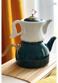 Resim Nishev Dufy Serisi Porselen Demlikli Emaye Çaydanlık Takımı - Yeşil 