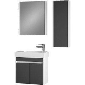 Resim Denko Natalia 60 Cm Mdf Antrasit Gri Banyo Dolabı Takımı + Boy Dolabı Antrasit 