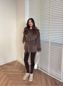 Resim EssCouture Omuz ve Belden Bağlama Detaylı Kaşe Kaban 