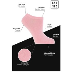 Resim Saysez Bambu Kadın Sneaker Pembe-lila-suyeşil Çorap Dikişsiz Görünmez Bilekte Spor Çorap Premium 6'lı Paket Renkli 