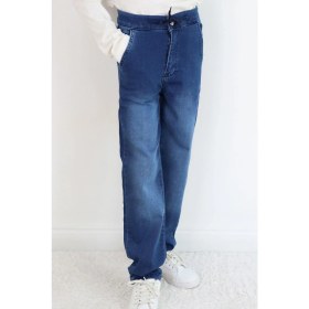 Resim Breeze Erkek Çocuk Jean Pantolon Bağcıklı Fermuarlı Cepli 10-14 Yaş, Koyu Mavi 