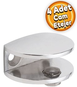 Resim Badem10 Cam Tutucu Ahşap Raf Tutucu Oval Cam Etejeri Metal U Tipi Metal Vidalı Krom (4 Adet) 