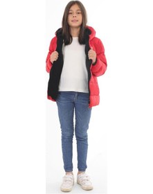 Resim Spor Kız Çocuk Polarlı Kapüşonlu Su Geçirmez Rüzgara Dayanıklı Cepli Şişme Kışlık Mont-212 Kırmızı 