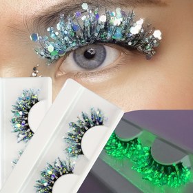 Resim 1 Çift Parıltılı 3D Kirpik, 15mm D Kıvrım, Karışık Stil, Hacimli ve Kabarık, Ekstra Kalın, Yeniden Kullanılabilir, Renkli, Noel Cadılar Bayramı Sahnesi için, Başlangıç Seviyesi, Gece Kulübü için Floresan Etki, Kozmetik Geliştirme 