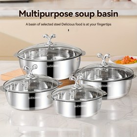 Resim Paslanmaz Çelik Çorba Tencere Seti ile Kapaklar - Ev ve Restoran Kullanımı için Çok Amaçlı Pişirme Tencereleri, Elektrikli Ocaklar ile Uyumlu, Çorbalar, Stew'ler, Makarnalar ve Deniz Ürünleri için İdeal - Mükemmel Noel/Yılbaşı Hediyesi 