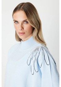 Resim On Fashion Kadın Yarım Kol Tek Omuz Zincirli Mavi Kazak 65381 Mavi 