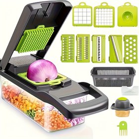 Resim 1 Set 16-in-1 Manuel Sebze Doğrayıcı, 8 Bıçak, Kap, Soyucu ve Filtre ile, Yemek Hazırlamak Kolay, Profesyonel Soğan, Havuç ve Sarımsak Dilimleyici, Mutfak Malzemeleri 