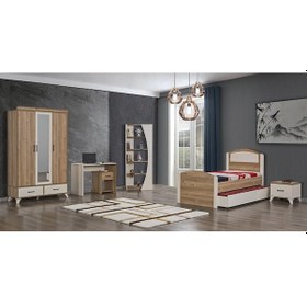 Resim Dardason Defne 3 Kapılı Yavrulu Karyola Genç Odası Takımı Meşe 