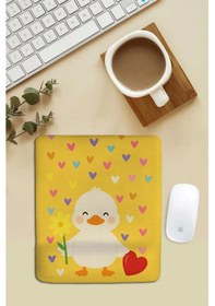 Resim Sonictouch Bilek Destekli Kalpli Ördek Temalı Sarı Dikdörtgen Pürüzsüz Yüzey Dikişsiz Mouse Pad 18x2 Mousepad 