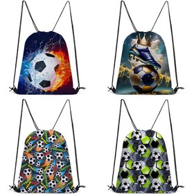 Resim 1 adet Preppy Stil Futbol Çekme Cordlu Sırt Çantası, Rastgele Baskılı Polyester Seyahat Ayakkabı Depolama Çantası, Makinede Yıkanabilir Bagaj Taşıyıcısı 
