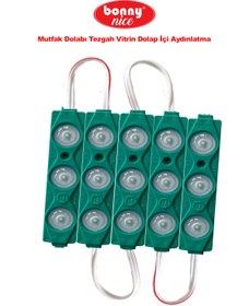 Resim Bonny Nice Çalışma Masası Mutfak Dolabı Tezgah Vitrin Dolap İçi Aydınlatma Modül Led Yeşil Işık 5’li 