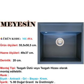 Resim Meyesin ME-55A Granit Tek Göz Mutfak Evyesi Antrasit 50 x 55 CM 
