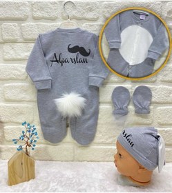 Resim BY TUNA DESİGN Alparslan Isimli Erkek Bebek Hastane Çıkışı Gri-beyaz,isimli Bebek Tulumu 