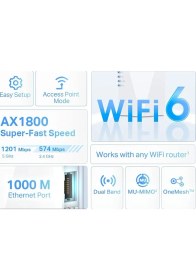Resim Dora Shopping RE600X, AX1800 Mbps Onemesh Wi-Fi 6 Menzil Genişletici, 1 Gigabit Bağlantı Noktası, Dahili Access Po 