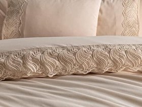 Resim çeyiz diyarı Fransız Dantelli Wave Çeyizlik Nevresim Takımı Cappucino 