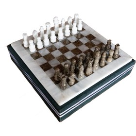 Resim El Yapımı Fosilli Doğal Taş Satranç Takımı – Premium Kalite - 20x20cm. 