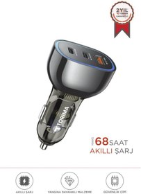 Resim Torima C11 Siyah 68W USB ve Type-C Girişli Çakmaklık Hızlı Şarj Destekli Araç Şarj Aleti 