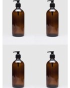 Resim 4 Adet 500 Ml Sıvı Pompalı Amber Kahverengi Cam Şişe 