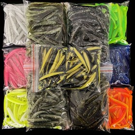 Resim 50 adet Çift Renkli T-Kuyruk Yumuşak Balıkçılık Yemleri, 7cm Silikon Yemler Keskin Kanca ile - Karışık Renkler (Yeşil, Siyah, Sarı, Turuncu, Mavi, Pembe) Etkili Balıkçılık için, Balıkçılık Yemi 