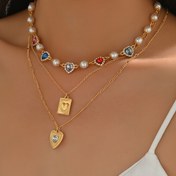 Resim 3 adet Kadın Takı Seti, Retro ve Şık Stil, Aşk Kalp Kolye ve Choker, 18K Altın Kaplama Çinko Alaşımlı Plastik Mozaik, Günlük Kullanım ve Sevgililer Günü Hediye Verme İçin İdeal 