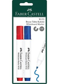 Resim Faber-Castell W153 Beyaz Tahta Kalemi 2'li Set, Mavi ve Kırmızı Renk,Kolay Silinir, Ergonomik Tasarım 