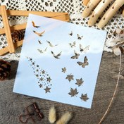 Resim 1 adet Kelebek, Akçaağaç Yaprakları ve Kuşlar ile Yıldızlı Gece Doğa Tarzı Şablon - DIY Scrapbooking, Fotoğraf Albümleri ve Selamlama Kartları için Mükemmel - Dayanıklı Yeniden Kullanılabilir Plastik Şablon 