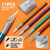 Resim 11 Parça Keski Seti + 1 Adet Geri Çekmeyen Elmas Bıçak + 1 Adet 15 cm Çelik Cetvel - Sanat, Scrapbooking, Şablon ve Hassas Kesim için Mükemmel 