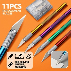 Resim 11 Parça Keski Seti + 1 Adet Geri Çekmeyen Elmas Bıçak + 1 Adet 15 cm Çelik Cetvel - Sanat, Scrapbooking, Şablon ve Hassas Kesim için Mükemmel 