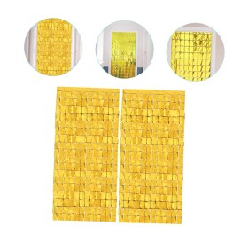 Resim Derin Stok Ekstra Metalize Altın Renk Disko Dikdörtgen Kesim Kapı Perdesi Dekorasyon 1x2 Metre 