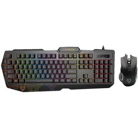 Resim Vertux Vendetta Kablolu Gökkuşağı Aydınlatmalı İngilizce Q Oyuncu Klavye Mouse Set 