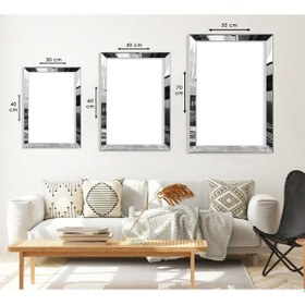 Resim Minimalist Dağ Manzara Soyut Desen Gümüş Pleksi Kenar 3'lü Mdf Tablo 