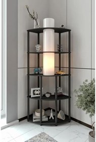 Resim Conrad Çift Yön Kullanım Raflı Köşe Lambader Siyah 