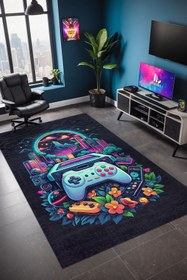 Resim Depoba Melina Gaming Oyuncu Odası Halısı Şönil Dijital Baskılı Kaymaz Taban Yıkanabilir 