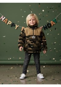 Resim Zekids Erkek Çocuk Kamuflaj Desen Yarım Fermuarlı Polar Sweatshirt-16421 Haki 