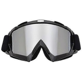 Resim Motosiklet Gözlükleri Off-road Motosiklet Gözlükleri Açık Hava Bisiklet Cam Kask Sürüş Kayak Gözlükleri Siyah Çerçeve Gümüş Şerit 