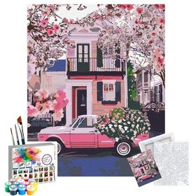 Resim Sayılarla Boyama Seti 40 X 50 Cm Tuval Şasesine Gerili Araba Kasasındaki Çiçekler 