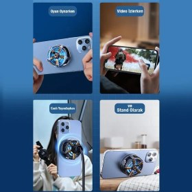 Resim Coofbe Mıknatıslı Radyatörlü Kablolu Telefon Soğutma Fanı, 9 Bıçaklı Ultra Hızlı Telefon Soğutucu 