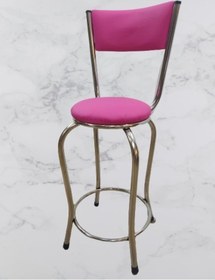Resim Sandalye BAR Tipi Yüksek Model PEMBE FUŞYA 1 adet Metal Çelik nikelaj Suni deri döşeme El Yapım Pembe 