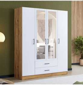 Resim Gardırop, Blesk Oya 4 Kapaklı, Aynalı Çekmeceli Dolap Çok Renkli 