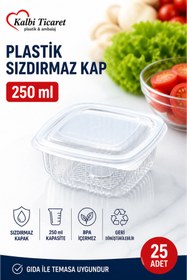 Resim Kalbi Ticaret Plastik Sızdırmaz Kap 250 gr 25 Adet Plastik Saklama Kabı Kapaklı Kap Şeffaf Kullan At Kase 