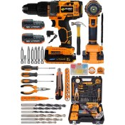 Resim Sturdy 58 V 8 Ah Darbesiz Lion Çift Akülü Metal Şanzıman Turbo ŞARJLI100 Pcs Set Kargaburun Tornavida Lokma Setli 
