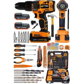 Resim Sturdy 58 V 8 Ah Darbelı Lion Çift Akülü Metal Şanzıman Turbo ŞARJLI100 Pcs Set Kargaburun Tornavida Lokma Setli 