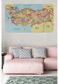 Resim Eğitici Ve Öğretici Detaylı Komşulu Türkiye Haritası Duvar Sticker-60x105-3846 Renkli 