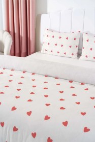 Resim Kırmızı Kalpli Tek Kişilik Nevresim Takımı Pamuklu 