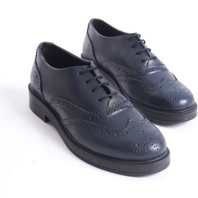 Resim Deassa Hakiki Deri Lacivert Cilt Oxford Kadın Ayakkabı 