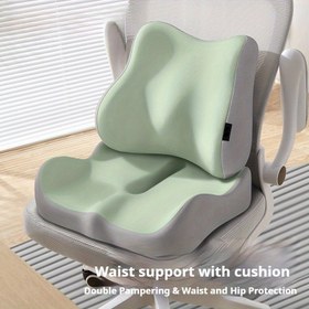 Resim 2 Adet/1 Adet Ergonomik Bel Desteği Yastığı - Nefes Alabilen Polyester Kılıflı, Makinede Yıkanabilir, Derin Gri/Nane Yeşili & Bej Ofis Sandalyesi İçin Çift Katmanlı Kalça ve Sırt Koruyucu, Oturma Konforu Artırıcı 