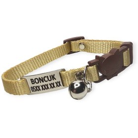 Resim Güvenlik Kilitli İsimli Kedi Tasması, Kedi Tasması Gold Renk 