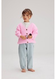Resim Lolliboomkids Kız Çocuk Pembe Triko Hırka Mom Kalıp Jean / Kot Pantolon Alt Üst Takım 2 Parça Pembe 