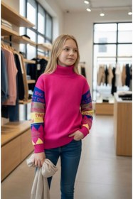 Resim Minimoda Kids Kız Çocuk Balıkçı Yaka Kollar Yazı Dedenli Kazak 